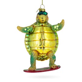 BestPysanky Cool Turtle Surfing Glass Christmas Ornament
