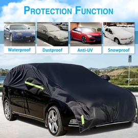 Konnfeir Half Car Cover All Weather Car Body Cover for All Season Sunshade Cover Snow Cover Waterproof 210D Oxford Fabric with Cotton (Fit MPV/SUV)