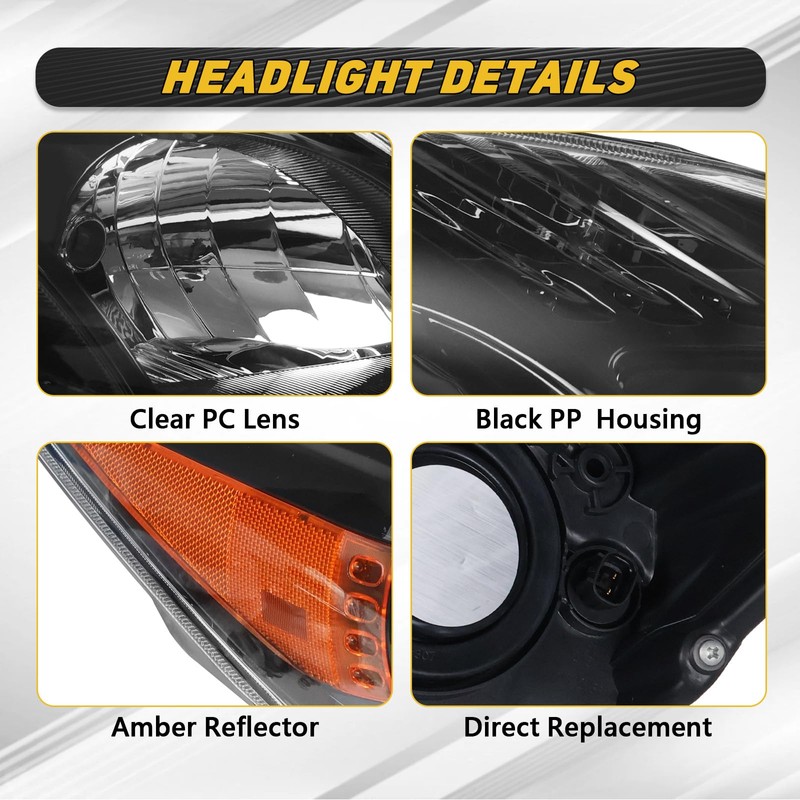 Headlight Assembly Fit for 2010-2011 Toyota Prius Black Housing Clear