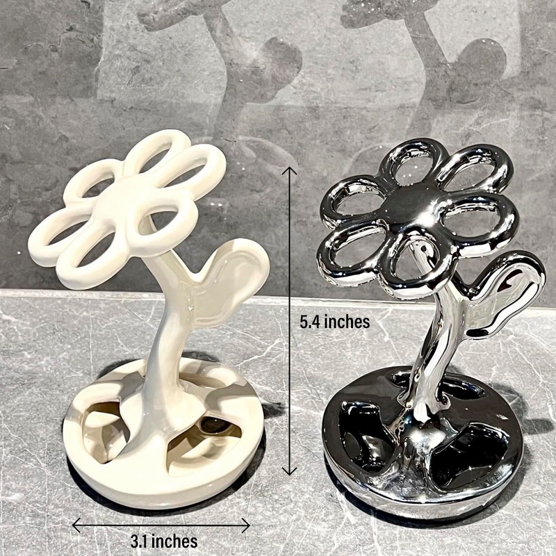 Floral Ceramic Toothbrush Holder Toothbrush Holders for bathrooms (Silver)