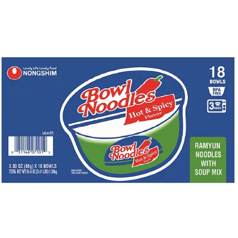 Nongshim Bowl Noodle Hot and Spicy Beef Ramen 3.03 oz.,