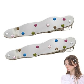 Y2k Hair Clips for Girls Women Hair Silver Wave Hair Clip Hairpin Polka Dot Decor No Slip Barrettes for Women Thick Thin Curly Hair Accessories for Womens Barrettes 2000s fashion hair Accessories 2pcs