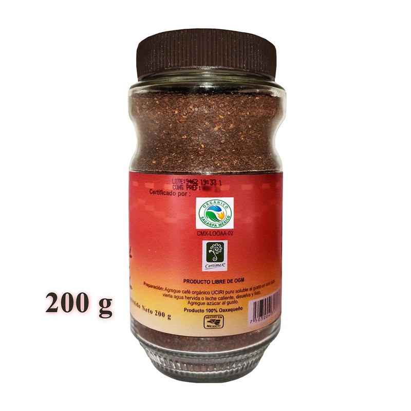 UCIRI Café Orgánico Soluble, 200 gramos. *Tipo Instantáneo*. Café Oaxaqueño