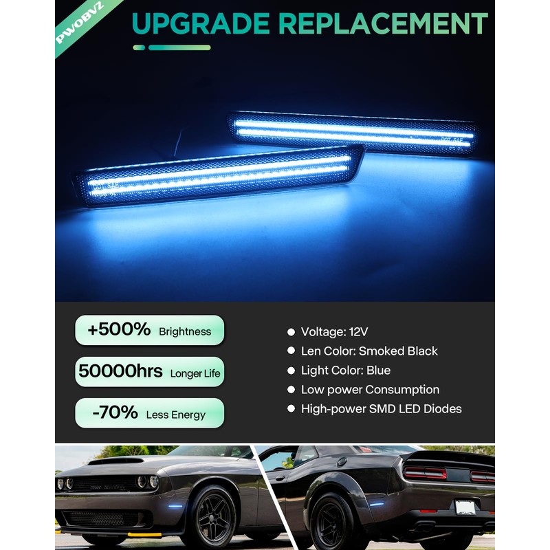 PWOBVZ Blue LED Side Marker Lights for Dodge Challenger 2015-2023,