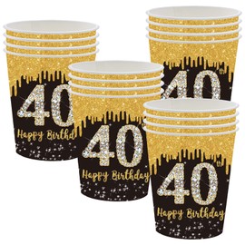 Black Gold 40th Birthday Paper Cups Party Supplies Disposable Tableware Set Black Gold Disposable Paper Cups for All Occasions (Pack of 16)