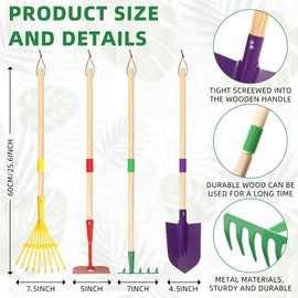 DaisyInner 5 Pcs Kids Gardening Tool Set Include Kids Wheelbarrow Metal Small Toddler Wheelbarrow Wagon with 4 Piece Kids Shovel, Rake, Hoe, Leaf Rake Wooden Gardening Tools for Boys and Girls