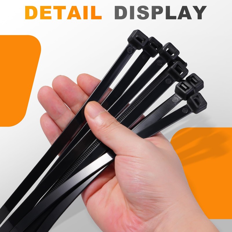 36 Inch Zip Ties, 200LBS,0.35In Thick, 50Pack,Black Cable Ties