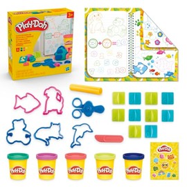 Play-Doh Set creat y aprende, Incluye Mantel, Adhesivos, 5 cortadores de Animales, 10 Sellos, 3 Herramientas y 5 latas de Masa moldeable, para niños y niñas en Preescolar, +3 años
