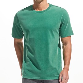 VEIISAR Men's Heavy Weight Crew Neck 100% Cotton T-Shirt - 250g/m² Thick Distressed Washed T-Shirts for Men （T2CS Green M）