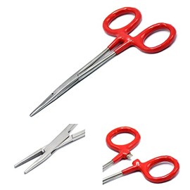 OdontoMed2011 Self-Locking Hemostat Forceps, Stainless Steel deal for hobby tools, electronics, fishing and Fishing Pvc Grip (Red Straight 5")