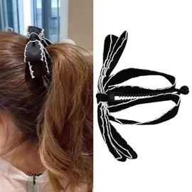 Banana Clips Hair Bow Ponytail Holder Claw Clip for Women Banana Hair Barrette for Thin Thick Hair Banana Clip French Barrette Hair Clips Bows for Girls Black Bowknot Barrettes Hair Accessories