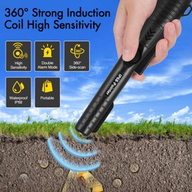 Wowlela Metal Detector Pinpointer, 360° Scan Portable Metal Detector IP68 Waterproof Search Metal Detector with Belt Holster, Buzzing Sound Vibration Sound (Three Modes), Hand Metal Detectors for Gold