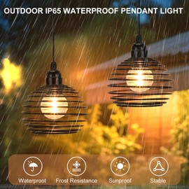 Lightess Outdoor Chandelier for Gazebo Lights Battery Operated, Black Battery Powered Hanging Light Pendant Waterproof for Garden, Patio, Porch
