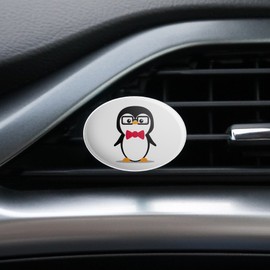 Cartoon Penguin with Bow Tie and Glasses Car Air Freshener Vent Clip