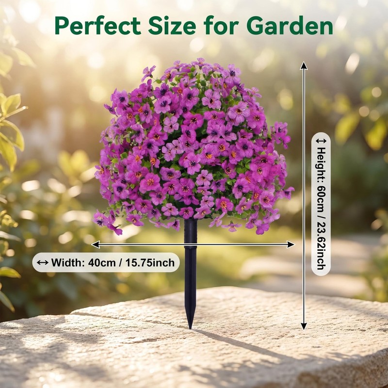 2 Pcs Violet Artificial Flowers for Outdoor, Purple Decorative Faux