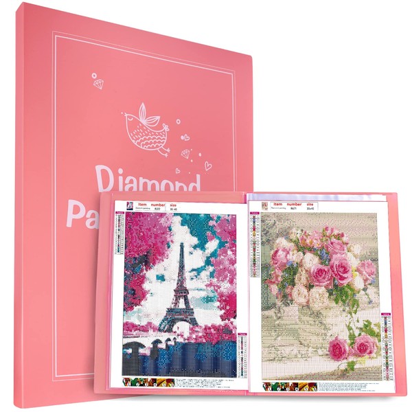 WeJimifa Diamond Painting Picture Album, 5D Diamond Painting Accessories Storage Diamond Painting Pictures Display Book with 20 Transparent Pockets for 40 Sheets (A3 | 20 Sleeves, Pink)