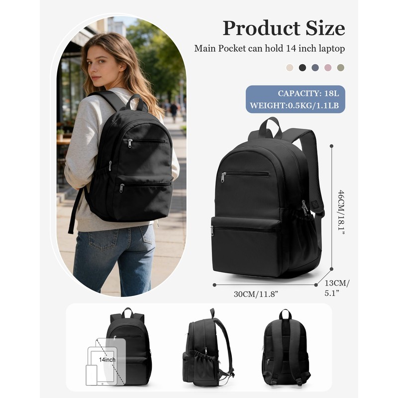 WEPOET Lightweight School Backpack for Women Men, Multi Pocket Backpack