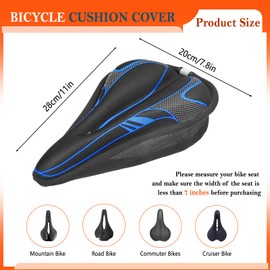Thatyro Blue Bike Seat Cushion, Memory Form Padded Bike Seat Cover, Soft Bicycle Saddle Pad for Men Women Comfort Peloton Mountain Exercise Road Cycling (Blue)