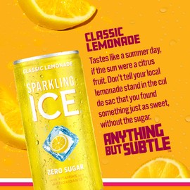 Sparkling Ice Classic Lemonade Sparkling Water, with Antioxidants and Vitamins, Zero Sugar, 7.5 fl oz Cans (Pack Of 10)