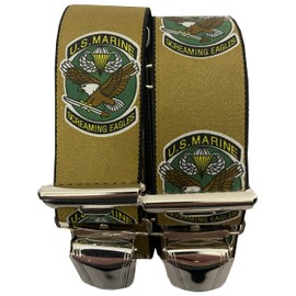 US MARINE Braces - Marines - Screaming Eagles - Eagle 35 mm Wide in H-Shape with 4 Extra Strong Clips Austria/US Navy Brown Smooth ST-047, brown