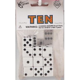 White with Black pips 16mm (5/8in) D6 Dice (10) Koplow Games