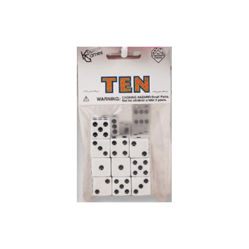 White with Black pips 16mm (5/8in) D6 Dice (10) Koplow