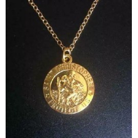 religious ST CHRISTOPHER RELIGIOUS pendant GOLD plated 18K necklace 18" chain female men