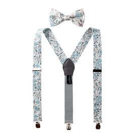 Men's Cotton Floral Suspenders and Bow Tie Set for Groomsmen Wedding Parties, 48-Dusty Blue 48 Inch