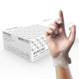 Unigloves Unicare Vinyl Multipurpose Disposable Gloves, Powder Free, Latex Free, Medium Weight, Box of 100 Gloves, Clear, Size Small (GS0062)