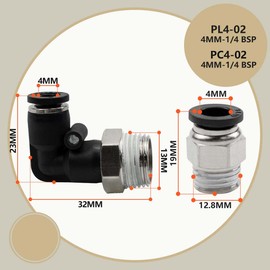 Bwintech Pack of 10 4 mm Pipe to 1/4 Inch BSP Male Thread, Straight and 90 Degree Angle, Pneumatic Push-Fit Fitting, PL4-02/PC4-02 Quick Release for Air Lines