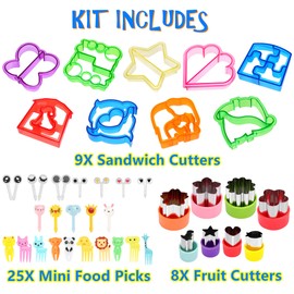 FUNGYAND Sandwich Cutter Set, 45 in 1 Bento Box Accessories Kit Includes Sandwich Bread Cutters, Fruit Cutter, Animal Food Picks, Rice Ball Maker, Easy to Use, Fun for Bento Lunch Box