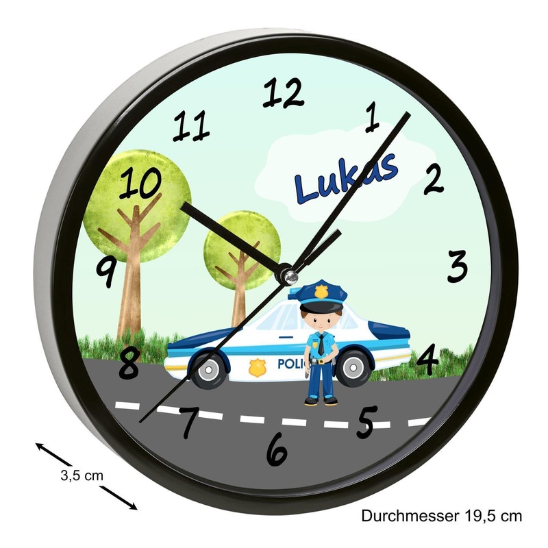 CreaDesign, WU-01-1049 Police Wall Clock for Children's Room, Customisable with
