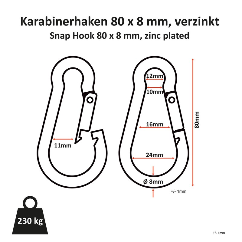C.P. Sports Carabiner Hook Solid Steel Chrome Plated 80mm x