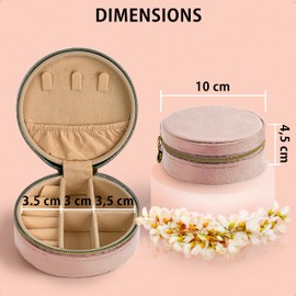 HomeGadget Travel Jewellery Box - Round Velvet Jewellery Box with Zip - Jewellery Organiser - Pink