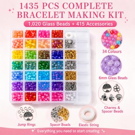 1435 Pcs Glass Beads for Bracelet Making kit, 34 Colours 6mm