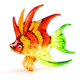 WitnyStore Tiny 2½" Long Red Orange Green Lionfish Figurine - Miniature Hand Blown Glass Animal Colorful Marine Sea Life Ocean Lion Fish Small Crystal Decorative Collectible Figurines Décor Gifts