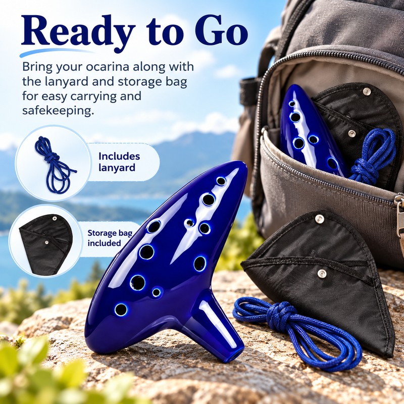 12 Hole Alto C Ceramic Ocarina – Handmade Blue Wind