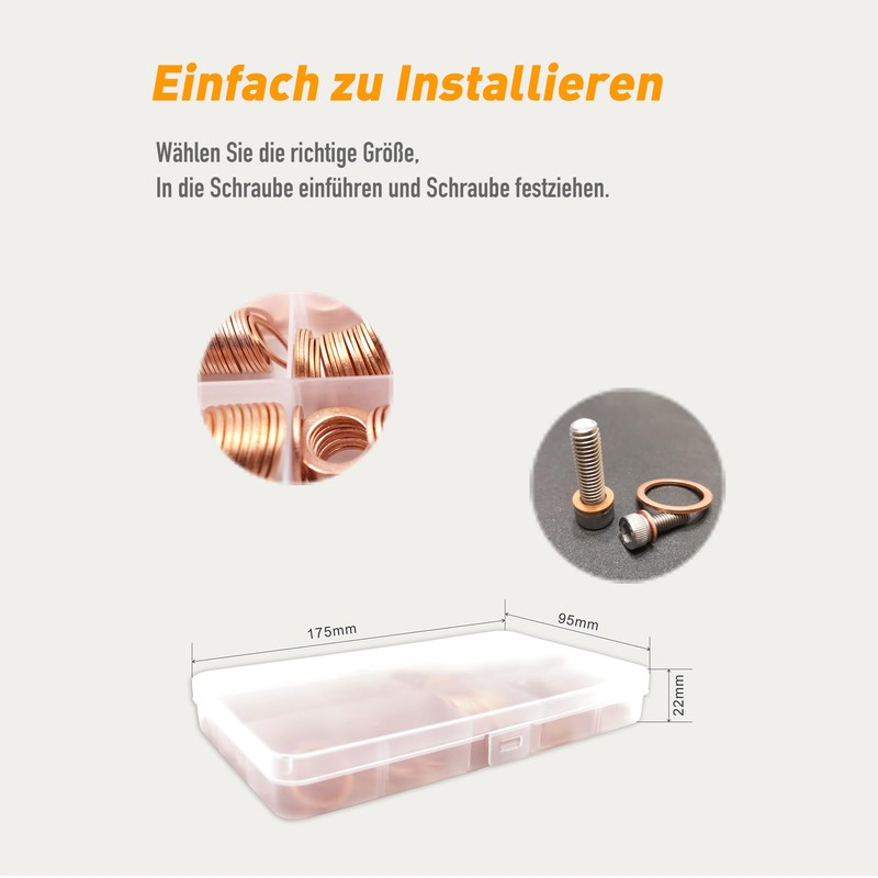 DIYoung 320pcs Copper Sealing Rings Assortment Flat Washers Set Locking