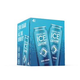 Sparkling Ice Caffeine, Blue Raspberry Sparkling Water with Caffeine, Zero Sugar, with Antioxidants and Vitamins,4/16oz