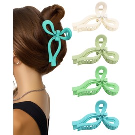 4 PCS Bow Hair Clips for Women Bow Claw Clip 5" Large Hair Claw Clips for Thick and Long Hair Cute Bows Jaw Clip (Dark Green + Light Green + Blue + White)