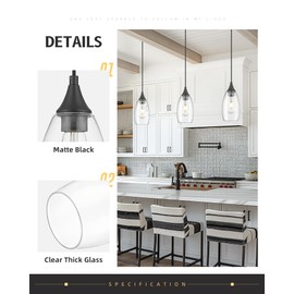 AUTELO Pendant Lights Kitchen Island, 1-Light Pendant Lights in Black Finish with Clear Glass, Industrial Pendant Light Fixtures, Black Hanging Lights for Kitchen Island, Dining Room H9300 CLBK