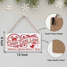 Candy Cane Lane Retro Traditional Christmas Sweets and Treats Decorations Wood Sign Winter Decoration Rustic Hanging Plaque Home Wall Art 12" x 6" Sign Wall Decor for Farmhouse Home Kitchen