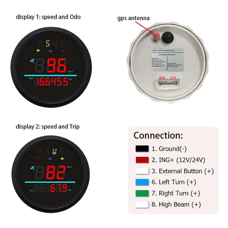 85mm Auto Digital Speedometer Odometer Tripmeter GPS Type 0-999 KM/H
