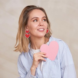 Boho Beaded Earrings Statement Heart Shaped Earrings Handwoven Drop Earrings for Valentine's Day and Mother's Day (red)