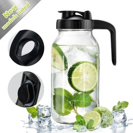 Mason Jar with Pour Spout Lid V-shaped, 64 oz Iced Tea Pitcher with Lids Double Leak Proof, 2 Quart Drink Pitcher for Breastmilk, Sun Tea, Juice, Coffee Creamer, Juice Containers