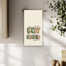Bnzolyoia St Patricks Day Christian Kitchen Towels, St Patricks Day Decor, Christian Kitchen Decor, Not Lucky Simply Blessed Bible Verse Hand Towels Decorative 16x24, Roman 4 7-8