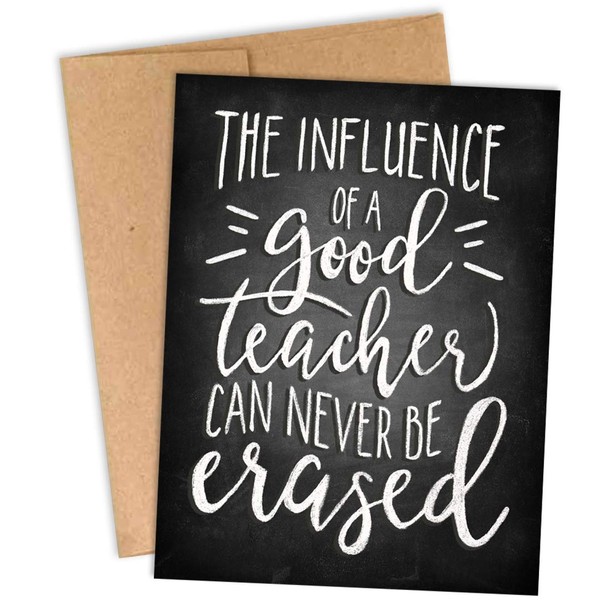Palmer Street Press THANKS, TEACH! Set of 8 Teacher Thank You Gift Notecards - The Influence of a Good Teacher Can Never Be Erased - Thank You Cards For Teachers Bulk Set - Proudly Made in the USA