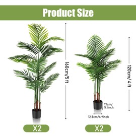 Jexine 4 Pack Artificial Areca Palm Plant Fake Palm Tree, Faux Plant for Home Decor Indoor Outdoor Faux Areca Palm Tree in Pot for Home Office Housewarming Gift Modern Decoration (4 Feet,5 Feet)