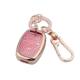 Cute Bling Key Fob Cover for Honda, Diamond Cut TPU Case with Keychain, Protective Shell for 2007-2016 Honda Accord Crosstour CR-V CR-Z Fit Insight,Pink