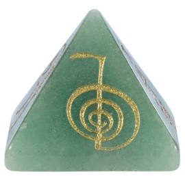 Amogeeli Healing Crystal Stone Pyramid with Reiki Symbols Engraved, Pocket Stone for Meditation Decoration, Green Anventurine Stone